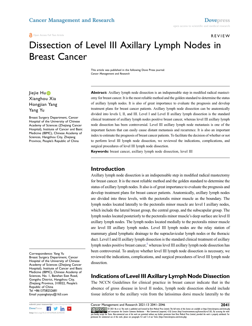 Pdf Dissection Of Level Iii Axillary Lymph Nodes In Breast Cancer 