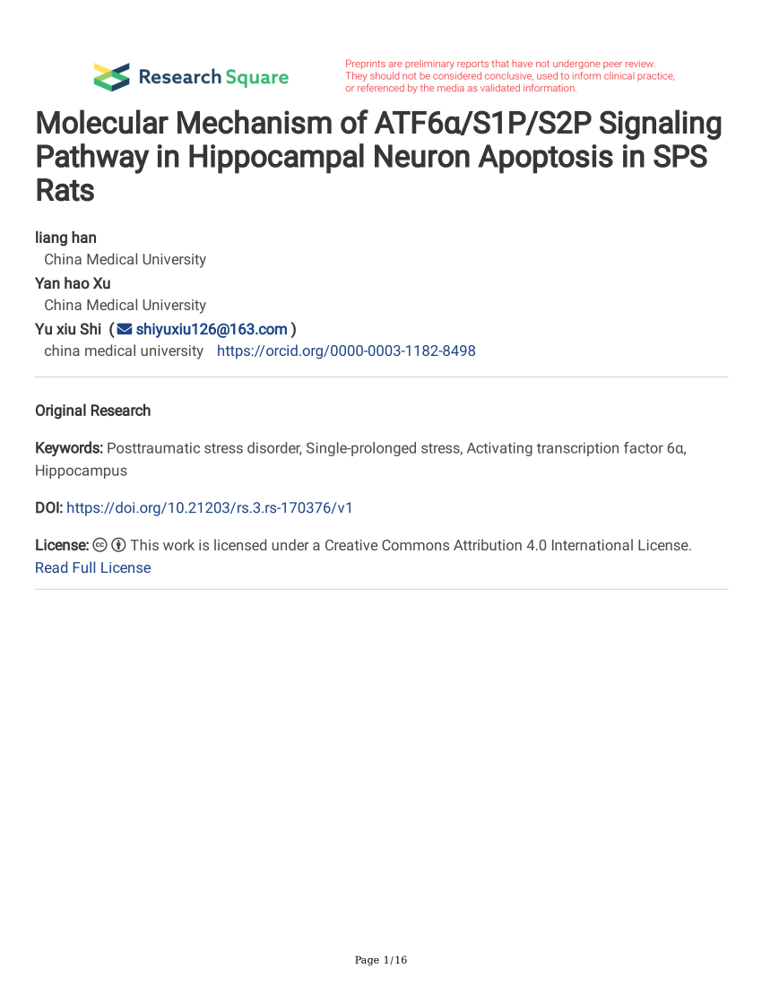 (PDF) Molecular Mechanism of ATF6α/S1P/S2P Signaling Pathway in Sns-Brigh10