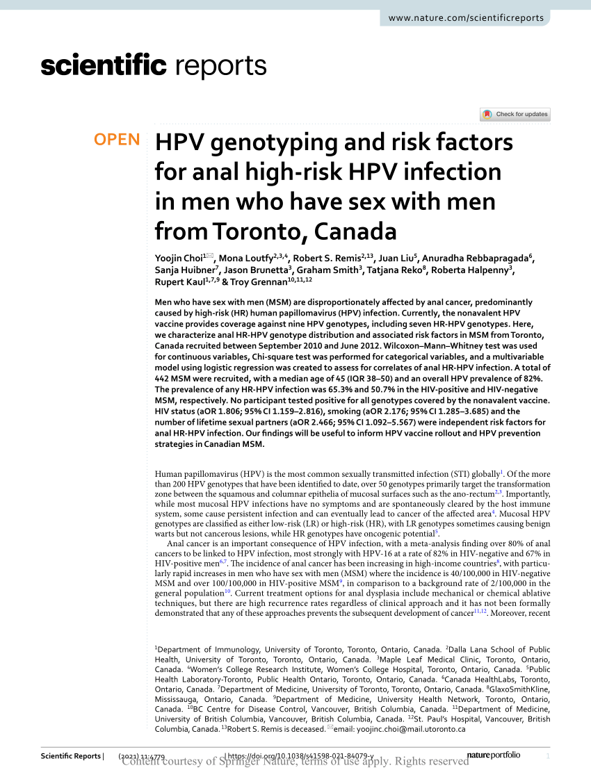 Pdf Hpv Genotyping And Risk Factors For Anal High Risk Hpv Infection