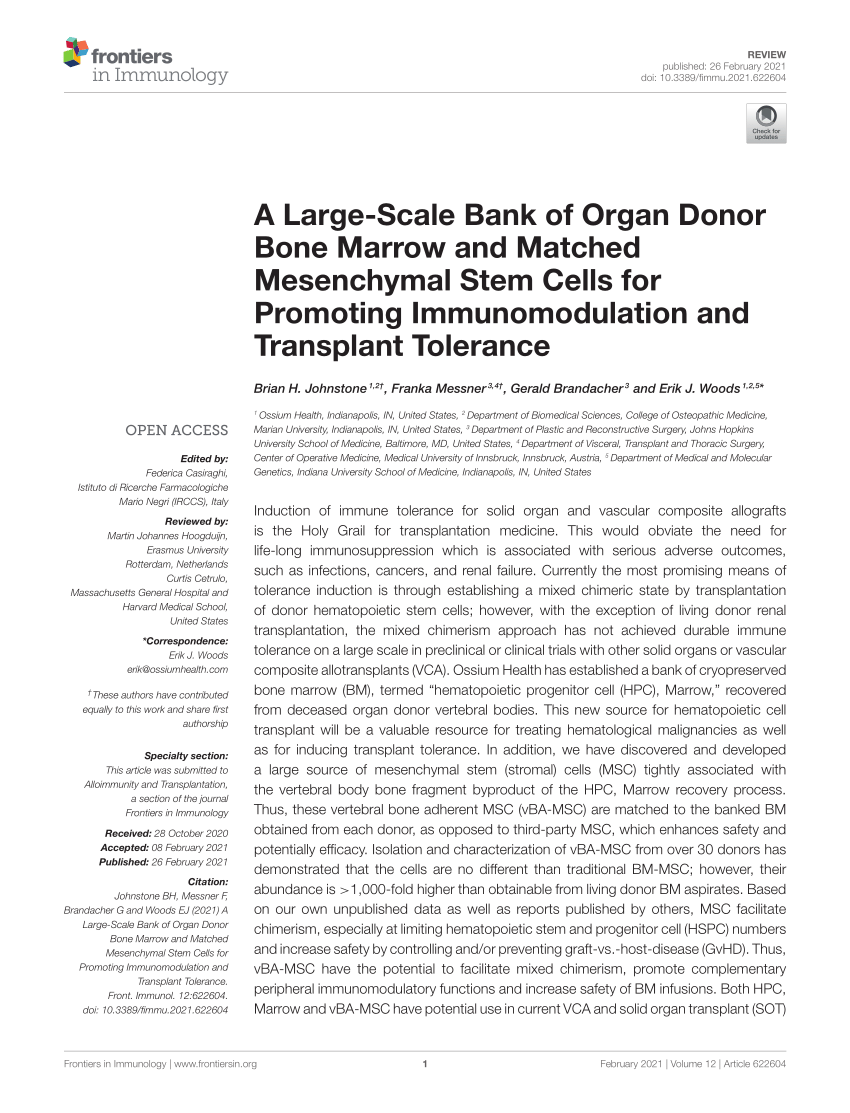 Pdf A Large Scale Bank Of Organ Donor Bone Marrow And Matched Mesenchymal Stem Cells For Promoting Immunomodulation And Transplant Tolerance