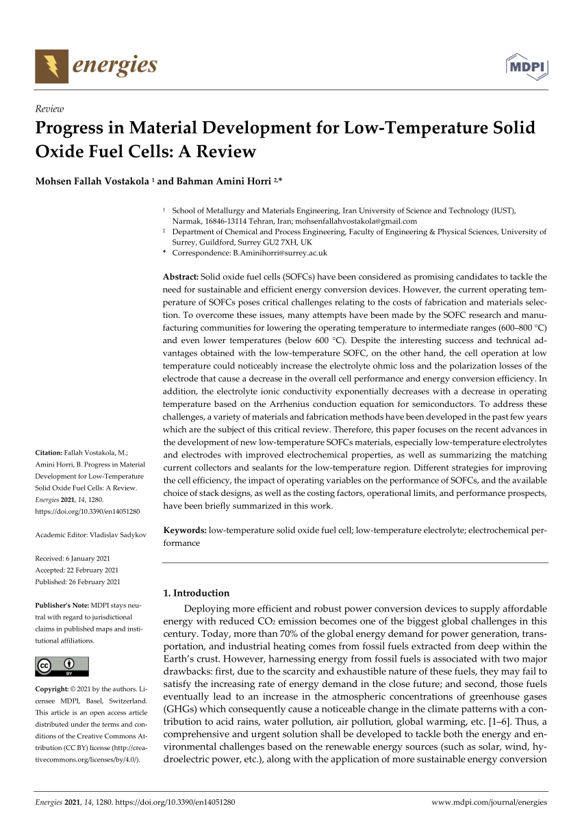 Pdf Progress In Material Development For Low Temperature Solid Oxide Fuel Cells A Review