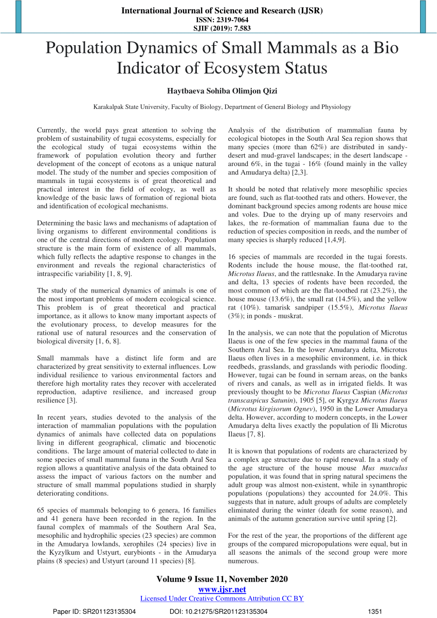 (PDF) Population Dynamics of Small Mammals as a Bio Indicator of