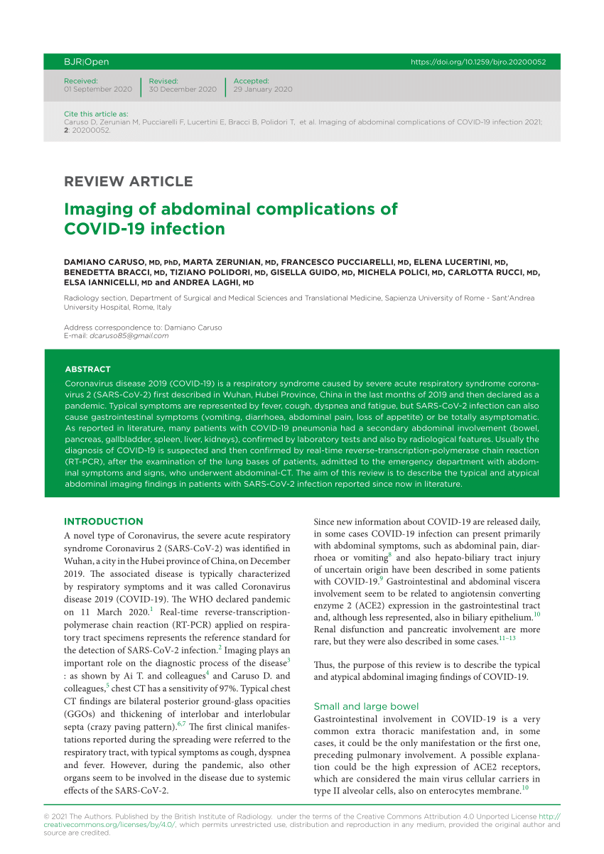 PDF Imaging of abdominal complications of COVID 19 infection