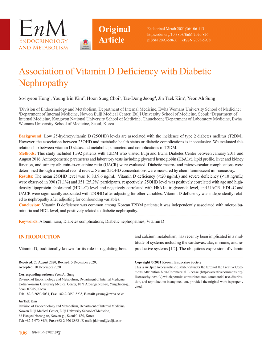 PDF) Association of Vitamin D Deficiency with Diabetic Nephropathy