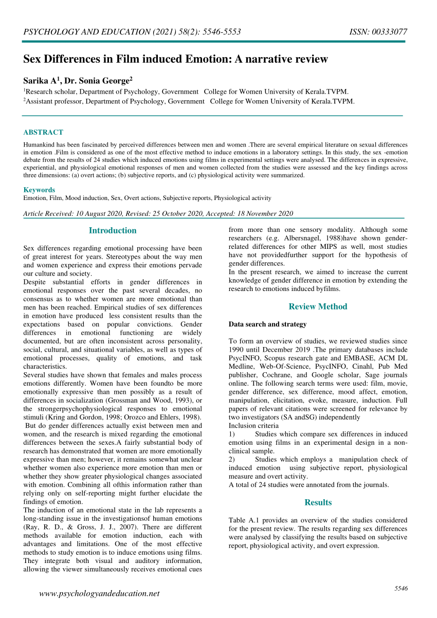 PDF) Sex Differences in Film induced Emotion: A narrative review