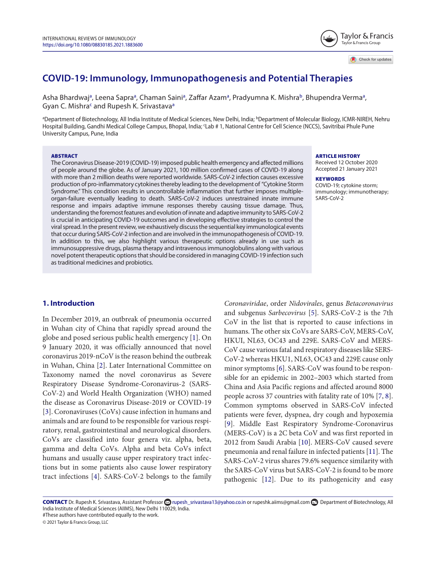 PDF) COVID-19: Immunology, Immunopathogenesis and Potential Therapies