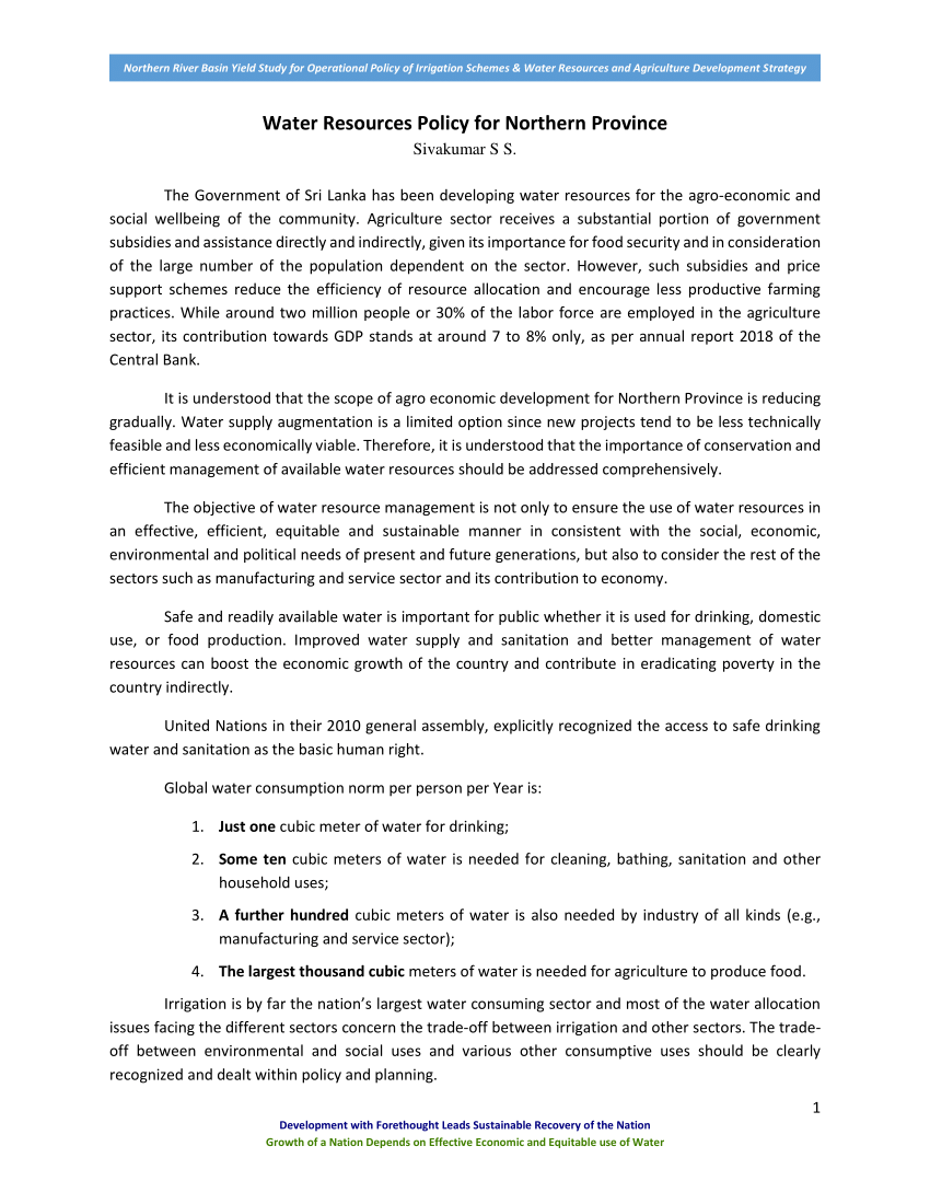 Pdf Development With Forethought Leads Sustainable Recovery Of The Nation Growth Of A Nation Depends On Effective Economic And Equitable Use Of Water Northern River Basin Yield Study For Operational Policy Of