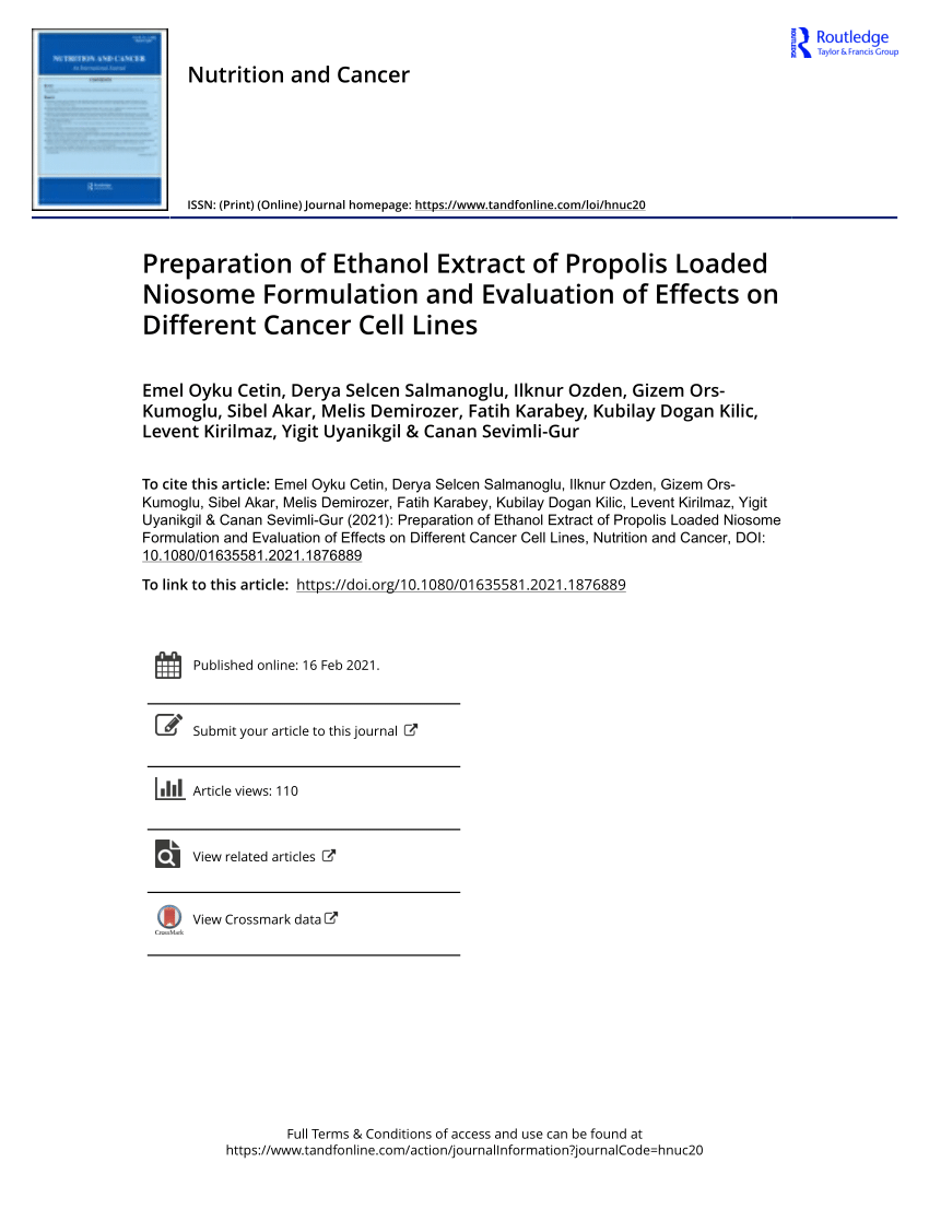 PDF Preparation of Ethanol Extract of Propolis Loaded Niosome  