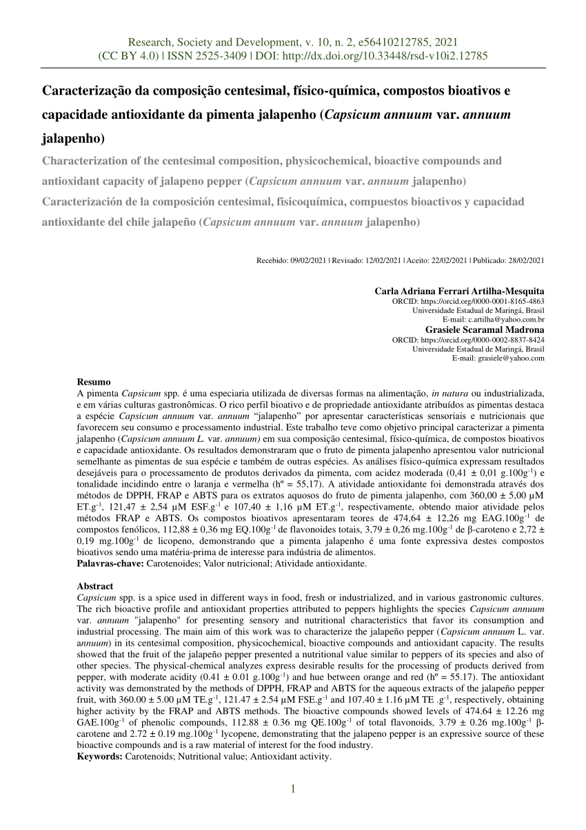 Pdf Caracterização Da Composição Centesimal Físico Química Compostos Bioativos E Capacidade 2788