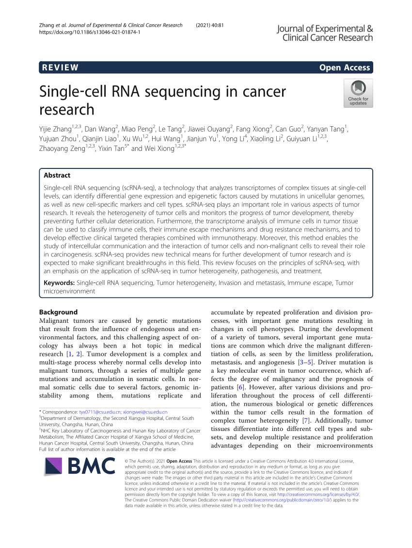 Pdf Singlecell Rna Sequencing In Cancer Research