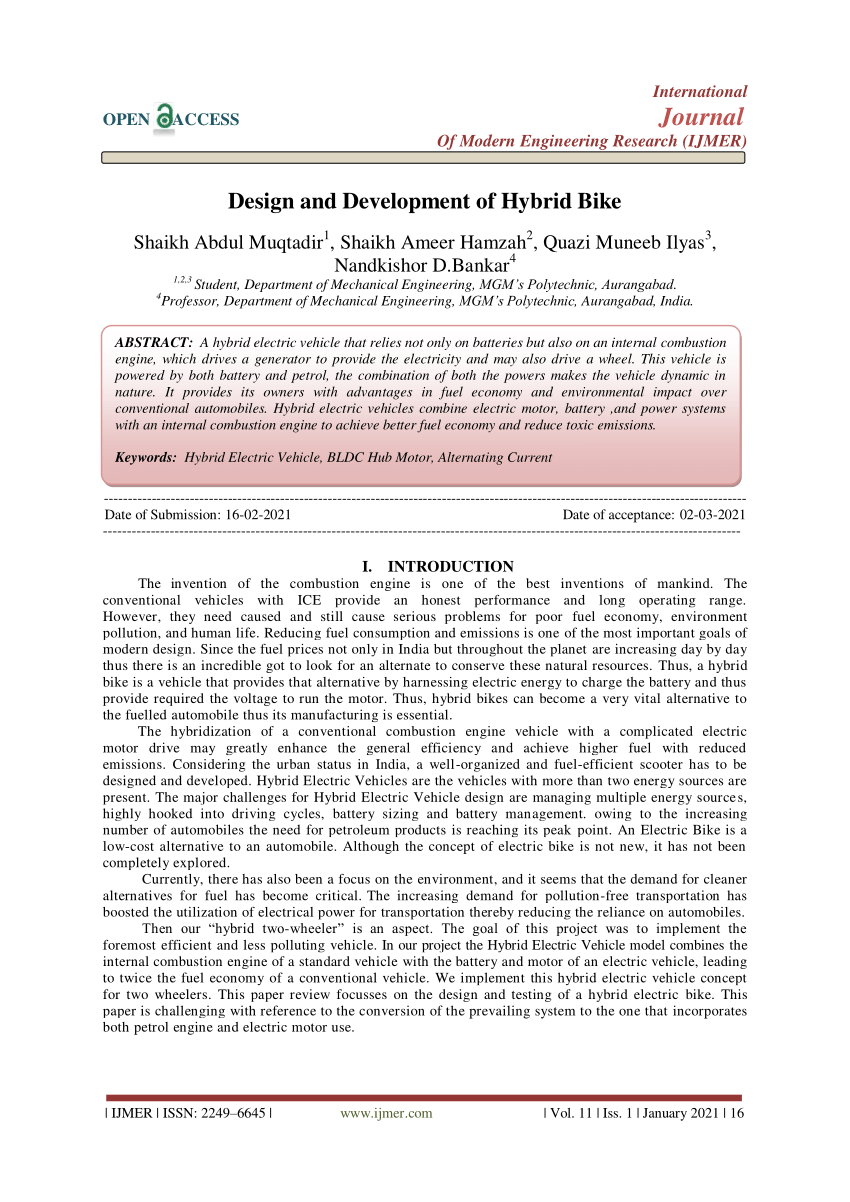 PDF Design and Development of Hybrid Bike