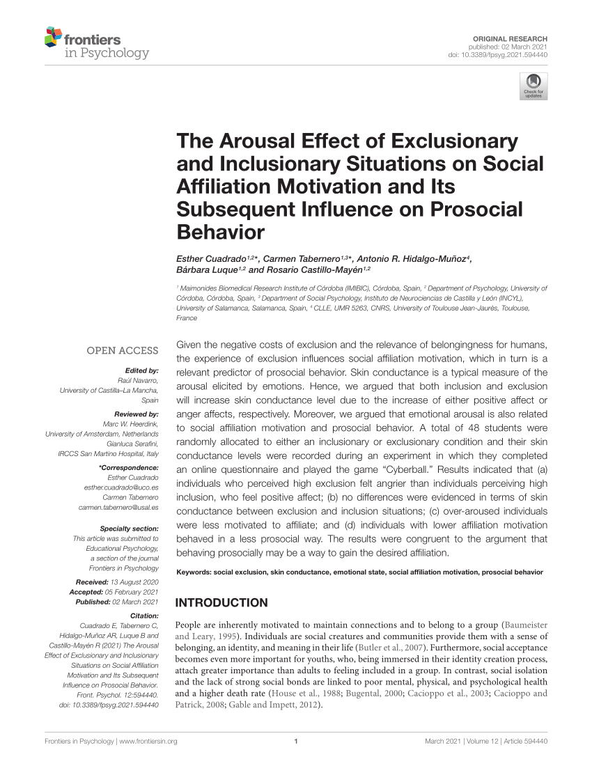Pdf The Arousal Effect Of Exclusionary And Inclusionary Situations On