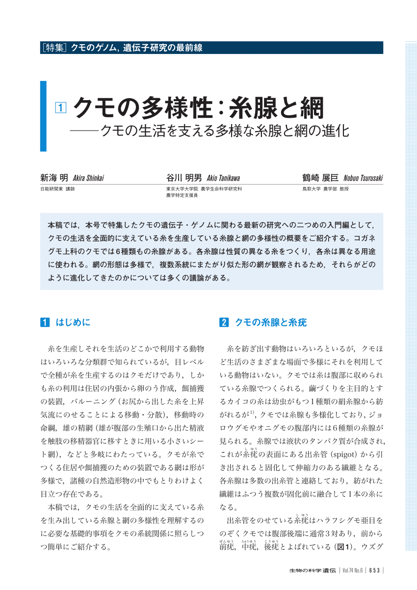 Pdf クモの多様性 糸腺と網 クモの生活を支える多様な糸腺と網の進化