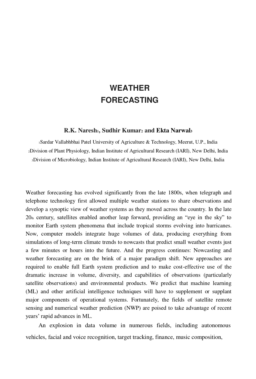 research paper for weather forecasting