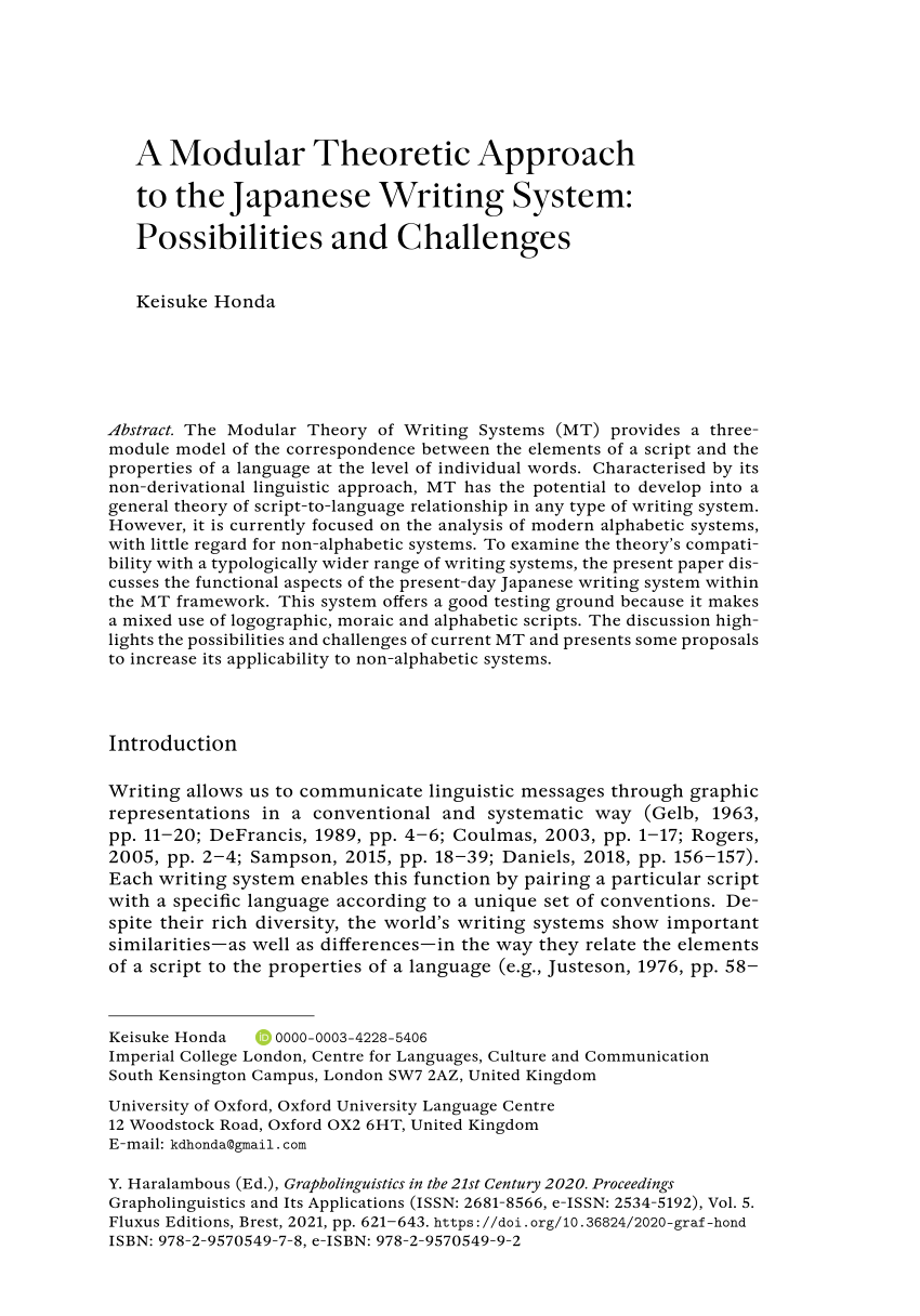 Pdf A Modular Theoretic Approach To The Japanese Writing System Possibilities And Challenges