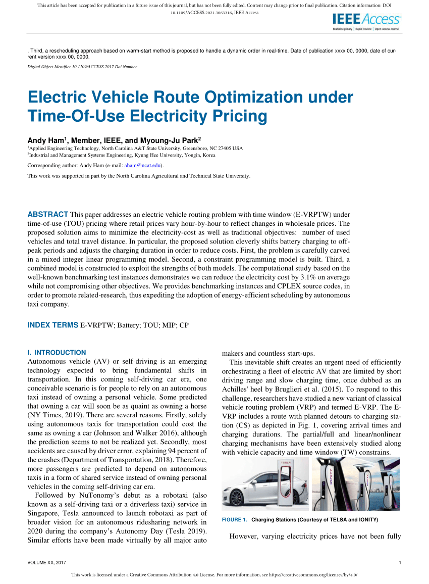 (PDF) Electric Vehicle Route Optimization under TimeOfUse Electricity