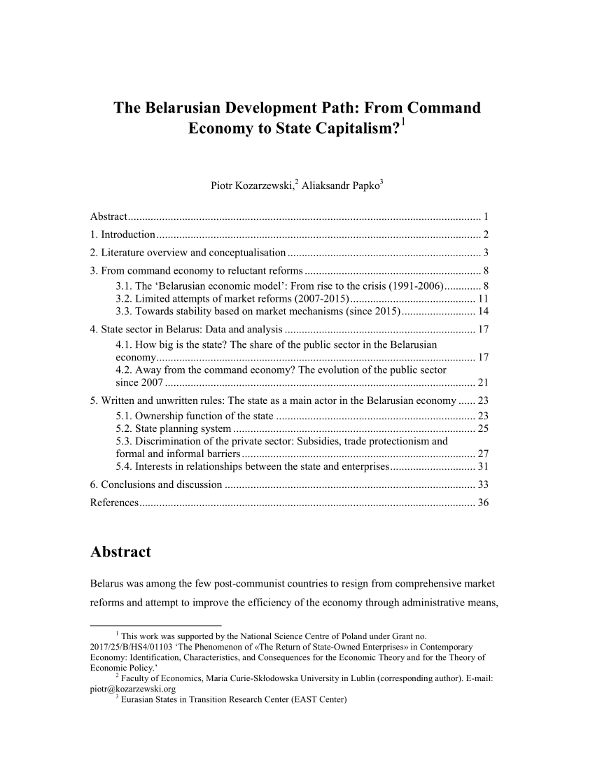 Pdf The Belarusian Development Path From Command Economy To State Capitalism