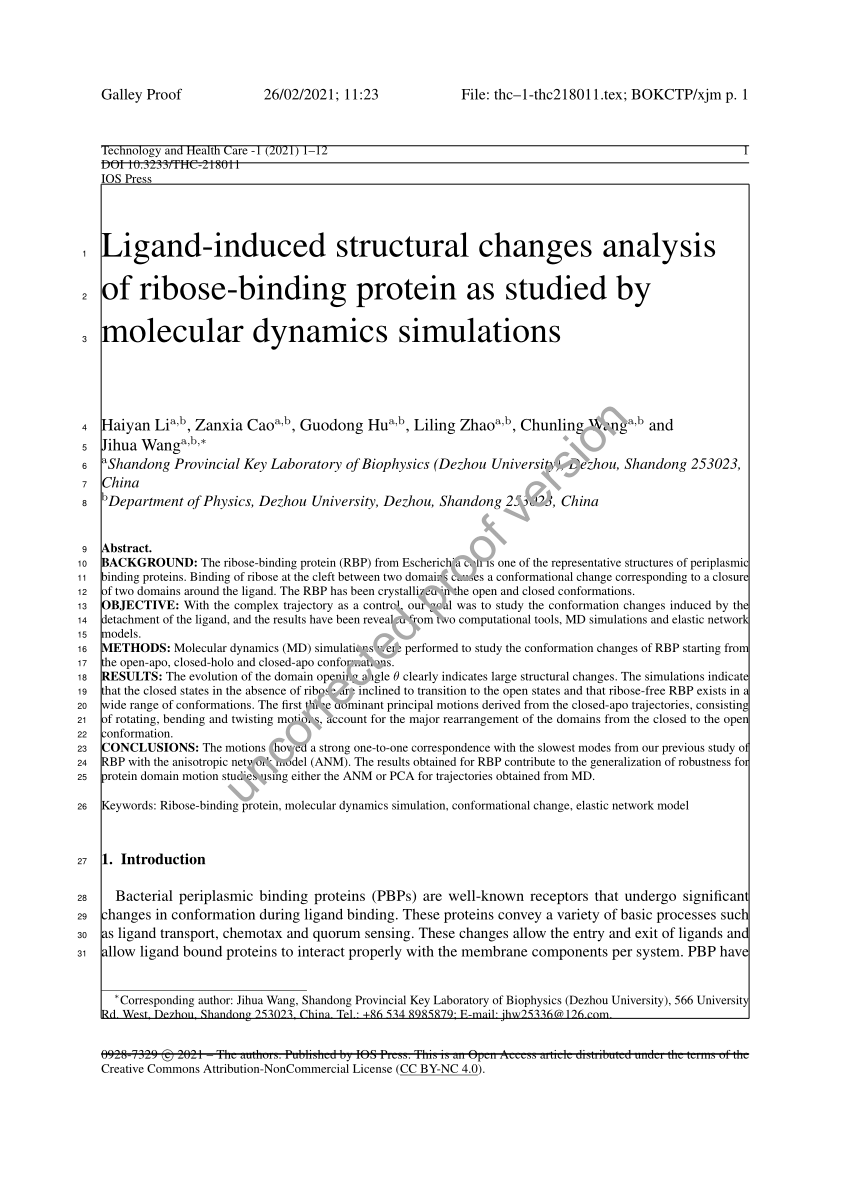 PDF) Ligand-induced structural changes analysis of ribose-binding 