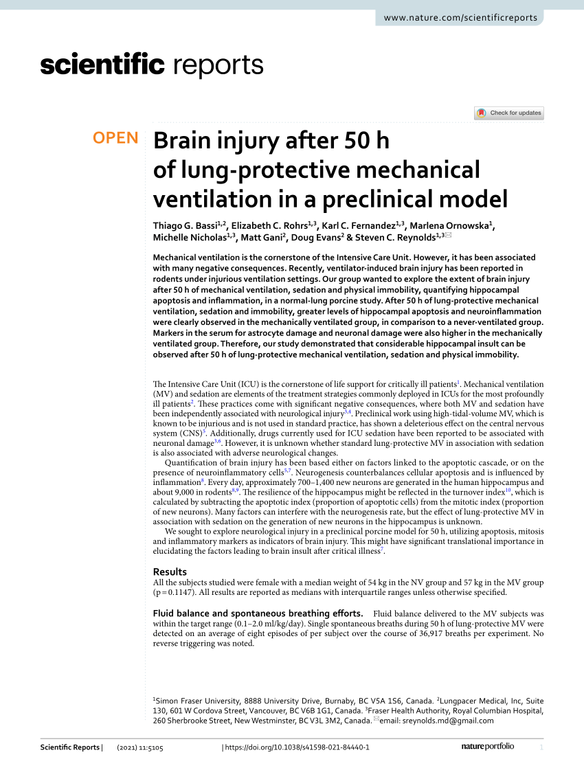 Pdf Brain Injury After 50 H Of Lung Protective Mechanical Ventilation In A Preclinical Model