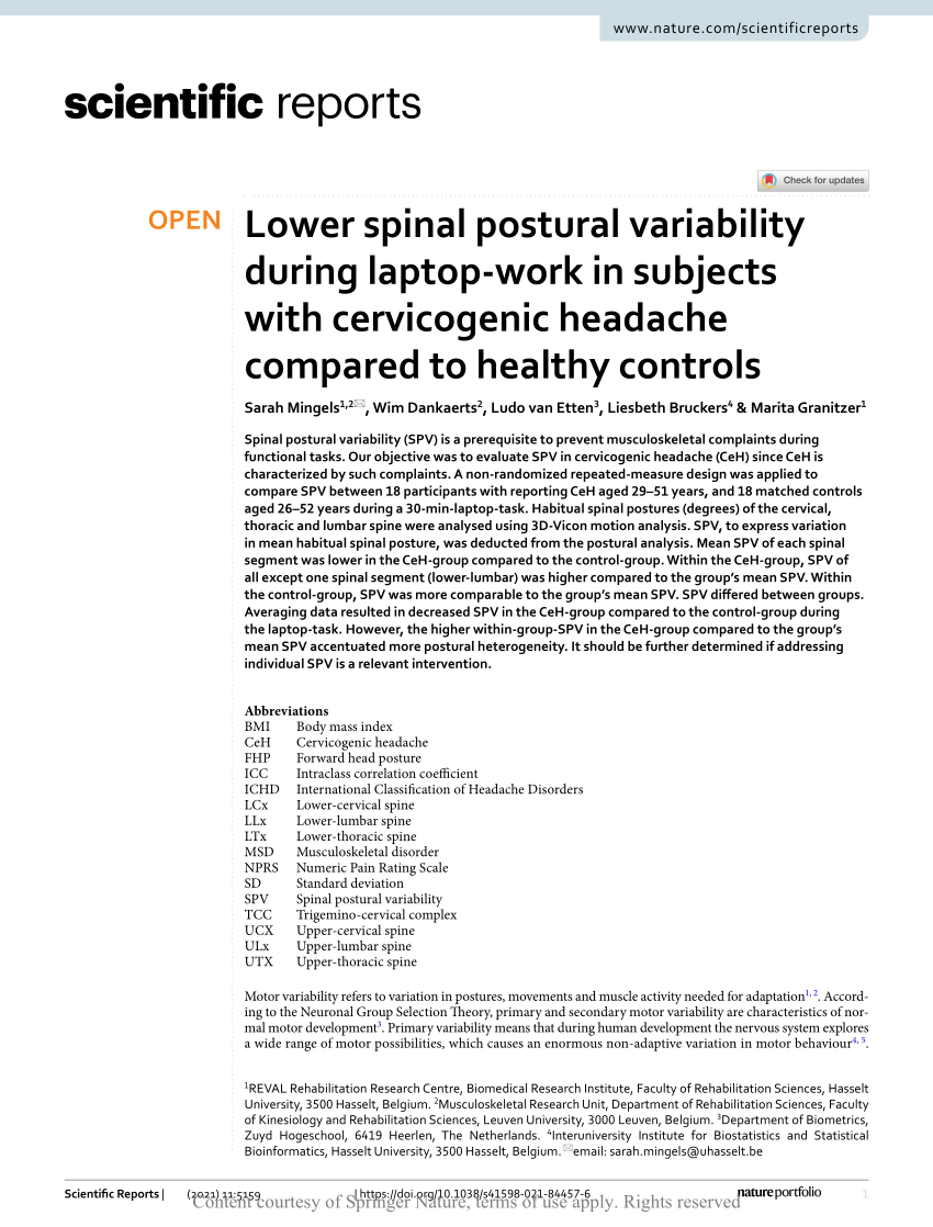 Lower spinal postural variability during laptop-work in subjects