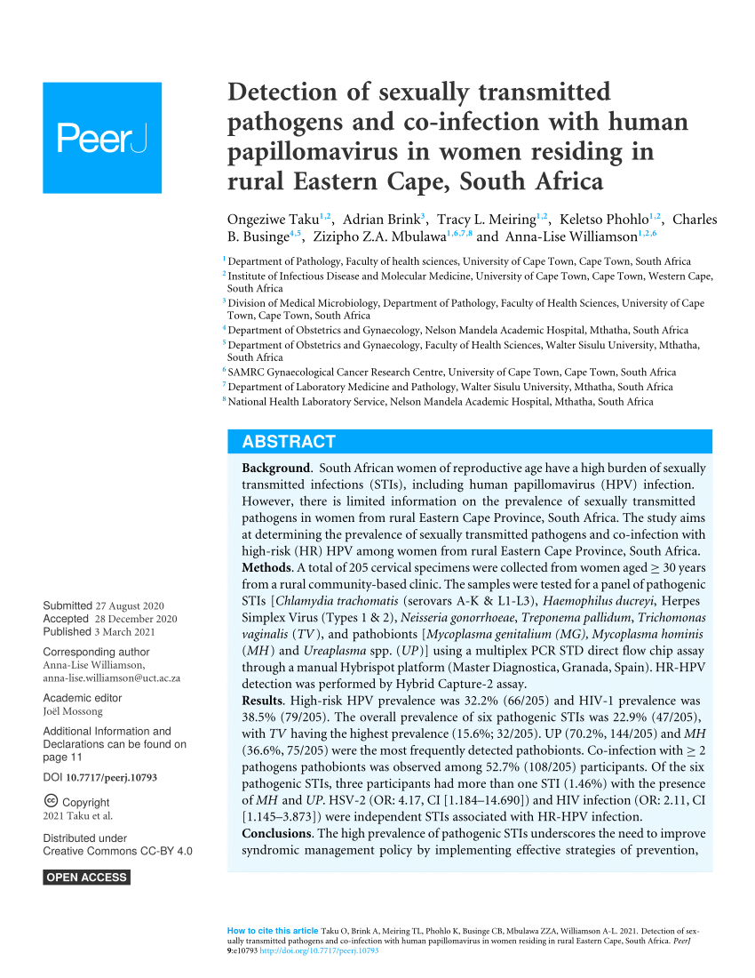 Pdf Detection Of Sexually Transmitted Pathogens And Co Infection With Human Papillomavirus In 