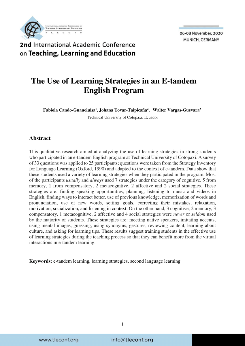 Pdf The Use Of Learning Strategies In An E Tandem