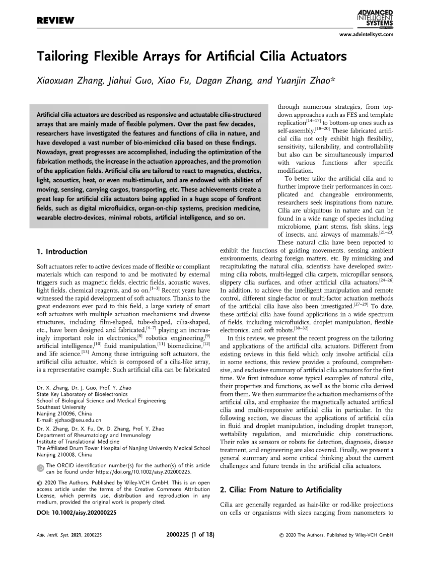 PDF) Tailoring Flexible Arrays for Artificial Cilia Actuators