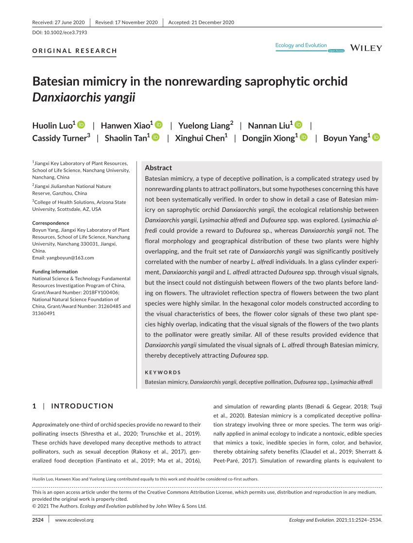 PDF Batesian mimicry in the nonrewarding saprophytic orchid  