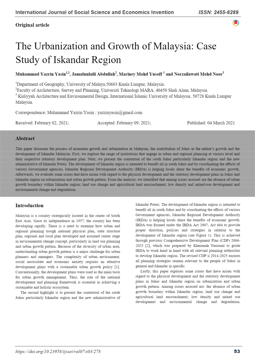 case study development of iskandar malaysia