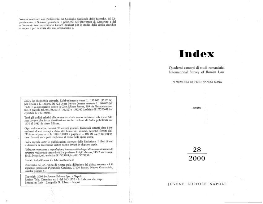 PDF) Index Quaderni camerti di studi romanistici International Survey of  Roman Law
