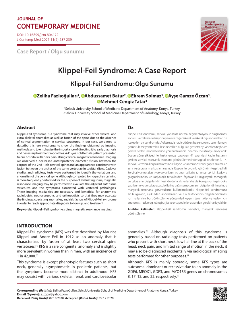 Pdf Klippelfeil Syndrome A Case Report