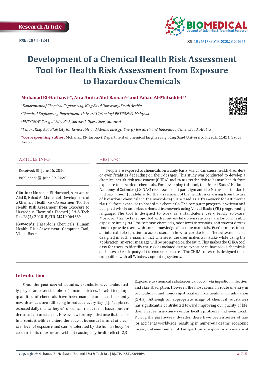 Pdf Development Of A Chemical Health Risk Assessment Tool For Health Risk Assessment From 