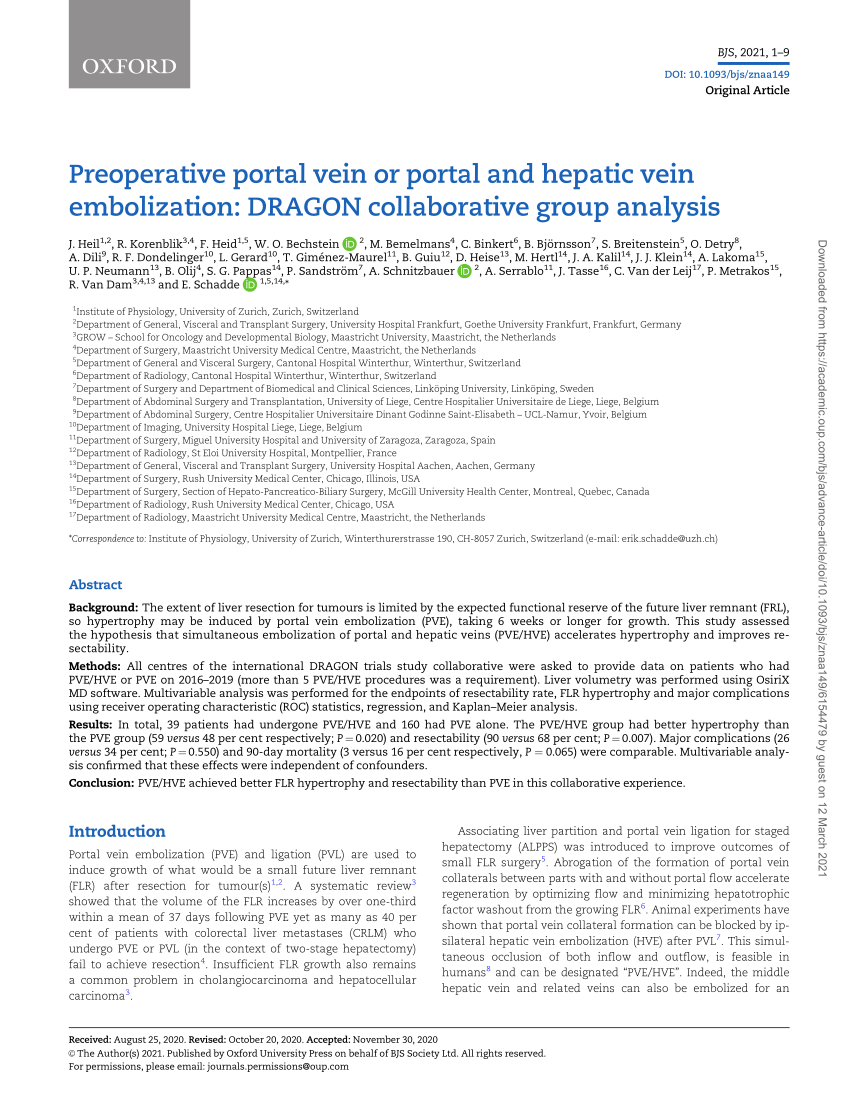 Pdf Preoperative Portal Vein Or Portal And Hepatic Vein Embolization Dragon Collaborative Group Analysis