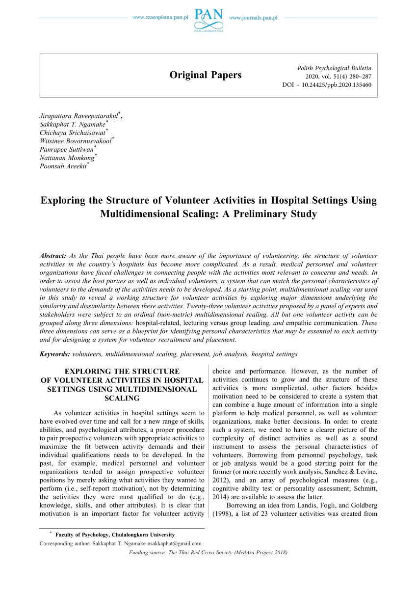 PDF) Exploring the Structure of Volunteer Activities in Hospital Settings  Using Multidimensional Scaling: A Preliminary Study