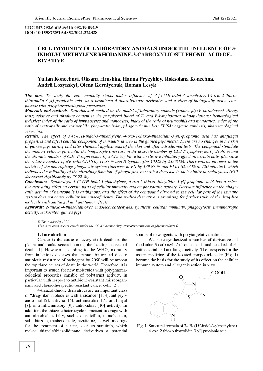 Pdf Cell Immunity Of Laboratory Animals Under The Influence Of 5 Indolylmethylene Rhodanine 3 Carboxylic Sulphonic Acid Derivative