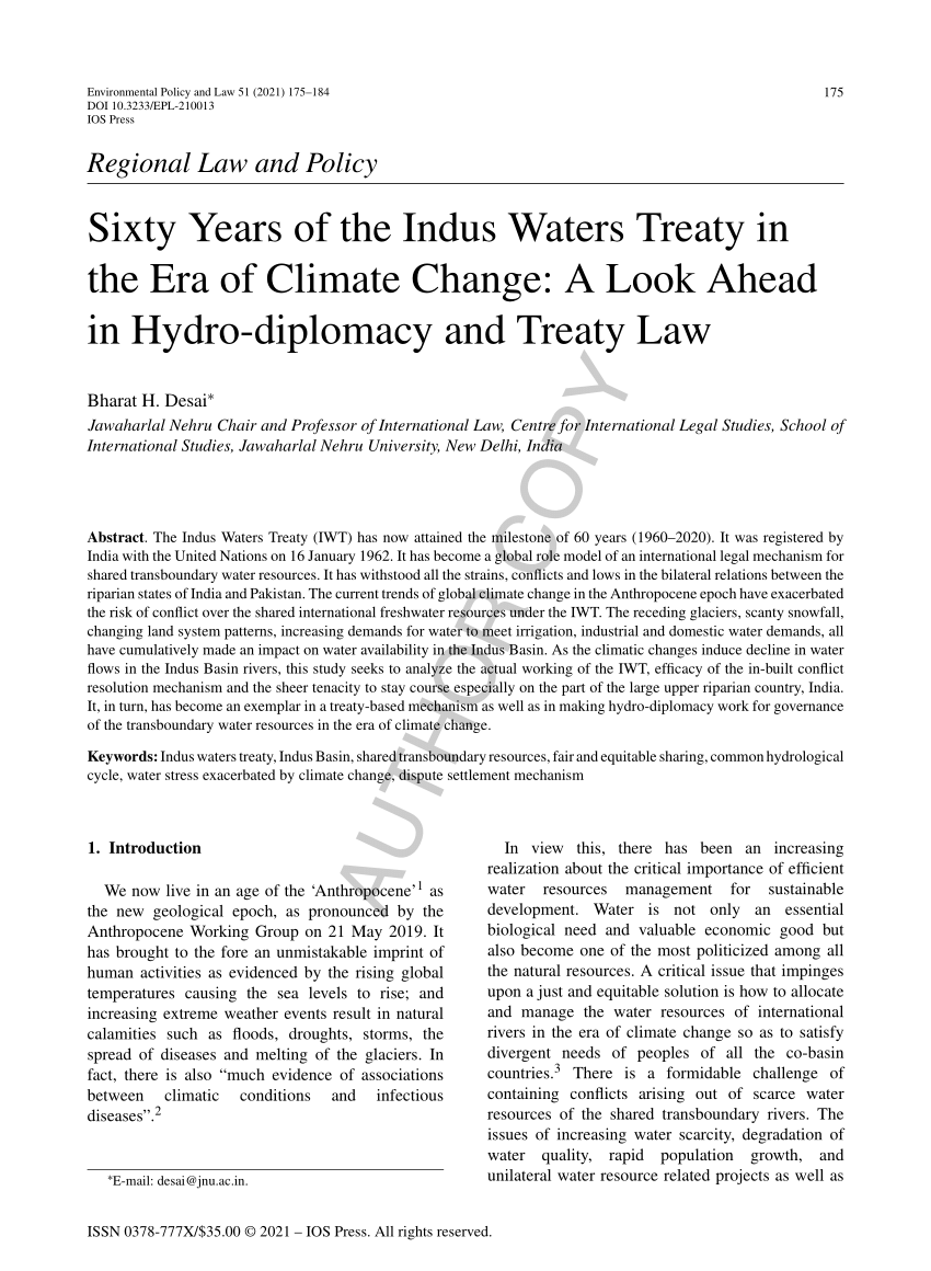 research paper on indus water treaty