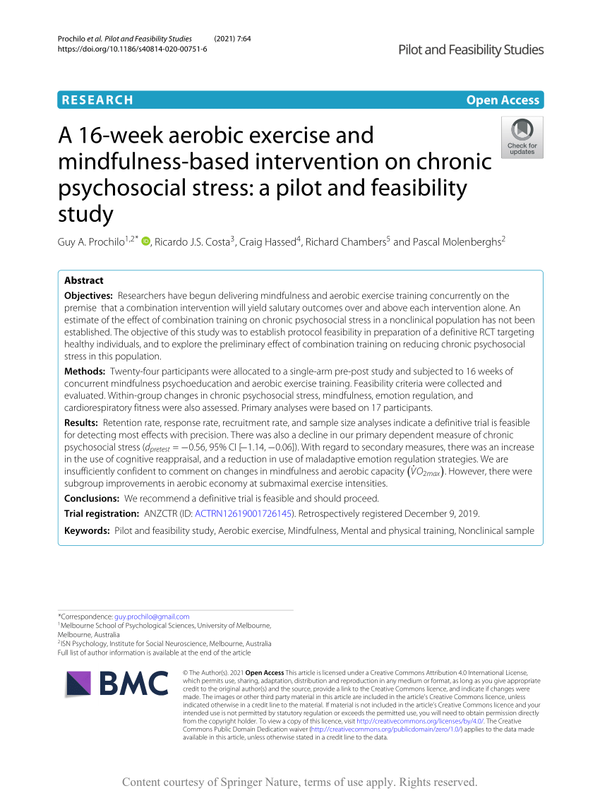 PDF) A 16-week aerobic exercise and mindfulness-based intervention on  chronic psychosocial stress: a pilot and feasibility study
