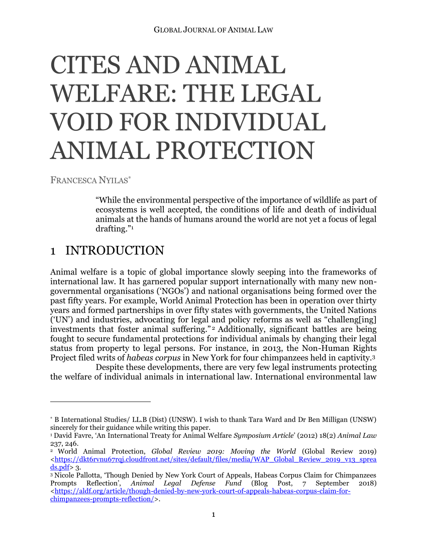 PDF) CITES and Animal Welfare: The Legal Void for Individual Animal  Protection
