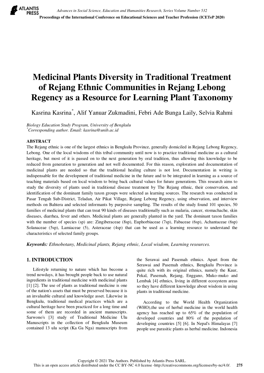 PDF) Medicinal Plants Diversity in Traditional Treatment of Rejang 