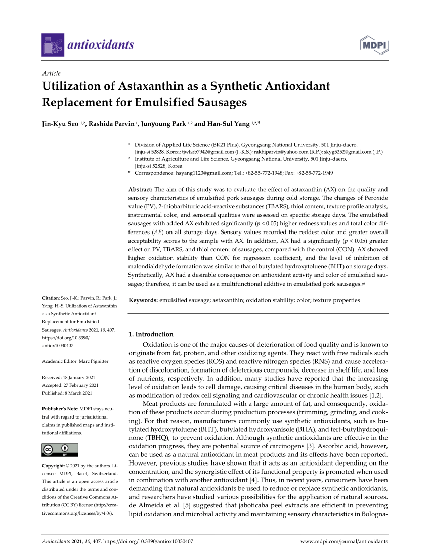 PDF) Utilization of Astaxanthin as a Synthetic Antioxidant 