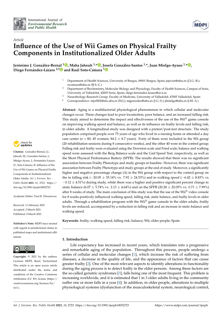 Pdf Influence Of The Use Of Wii Games On Physical Frailty Components In Institutionalized Older Adults