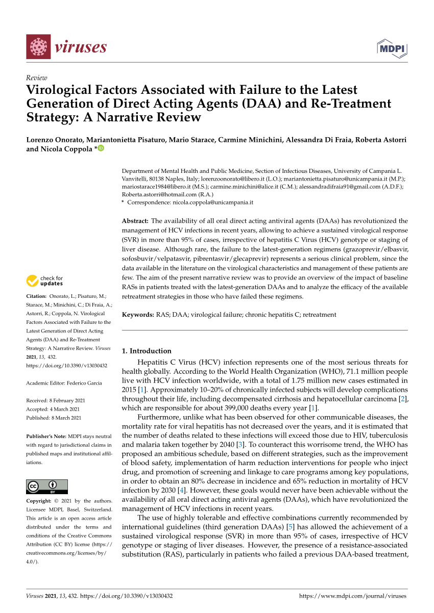 Pdf Virological Factors Associated With Failure To The Latest Generation Of Direct Acting Agents Daa And Re Treatment Strategy A Narrative Review