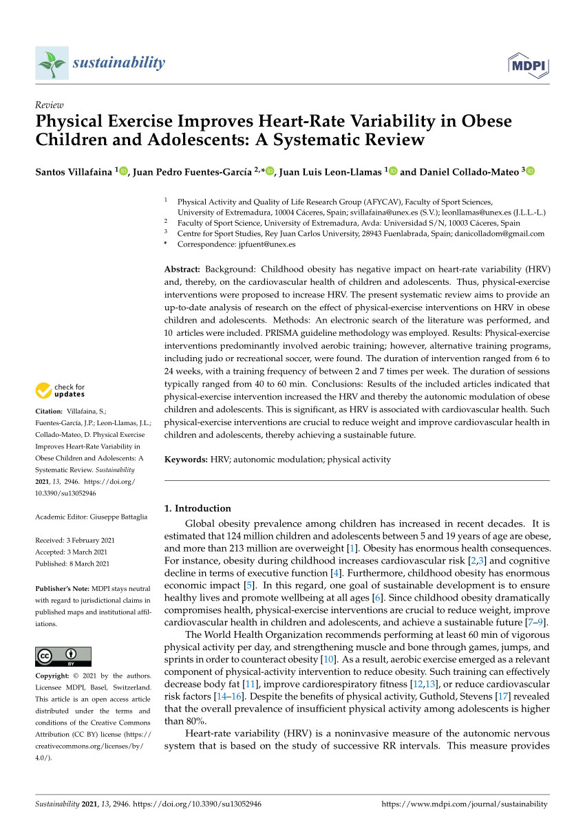 Pdf Physical Exercise Improves Heart Rate Variability In Obese Children And Adolescents A Systematic Review