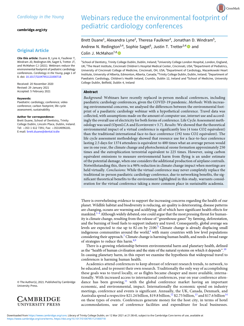 (PDF) Webinars reduce the environmental footprint of pediatric