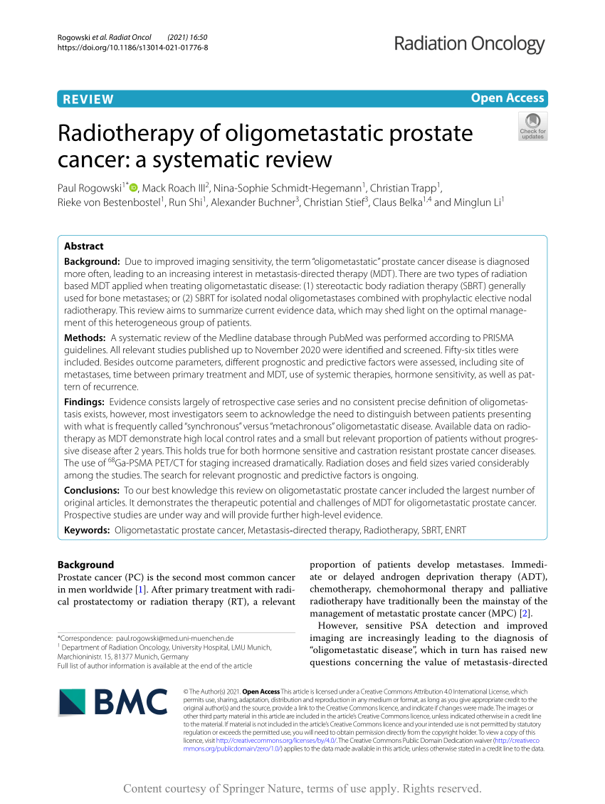 Pdf Radiotherapy Of Oligometastatic Prostate Cancer A Systematic Review