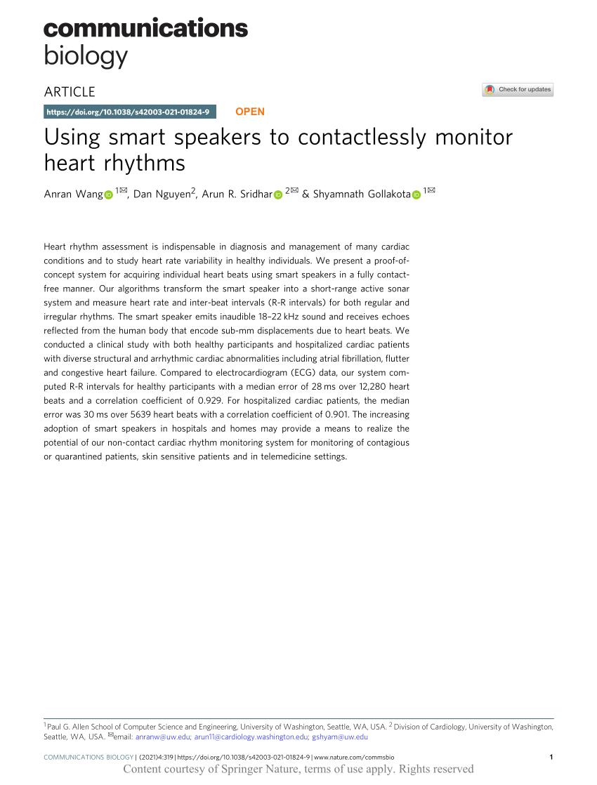 PDF) Using smart speakers to contactlessly monitor heart rhythms