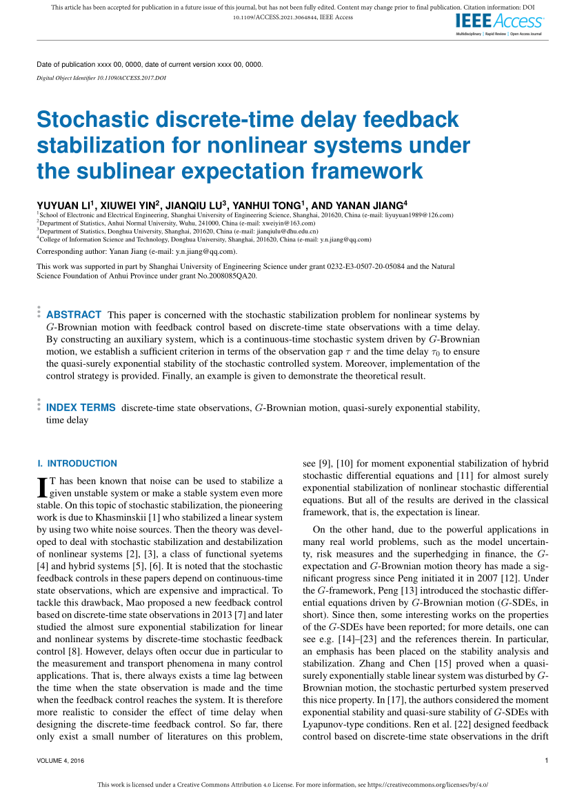 Pdf Stochastic Discrete Time Delay Feedback Stabilization For My  