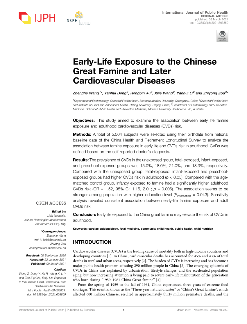 Great Chinese Famine and the Effects on Cardiometabolic Health for Future  Generations