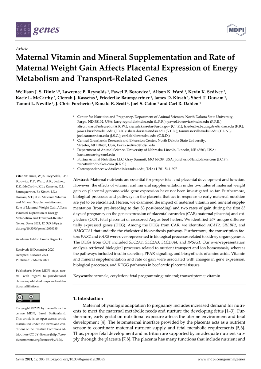 PDF Maternal Vitamin and Mineral Supplementation and Rate of  