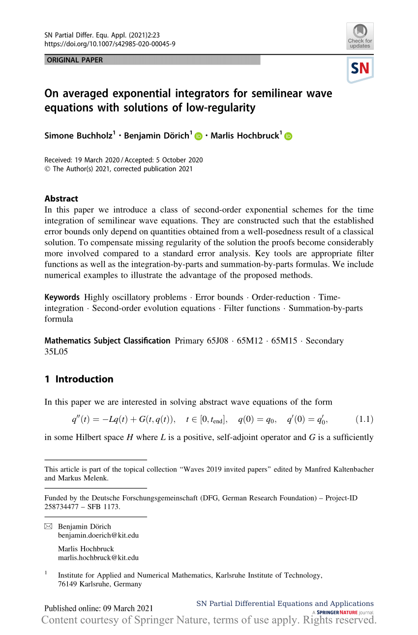 Pdf On Averaged Exponential Integrators For Semilinear Wave Equations With Solutions Of Low Regularity